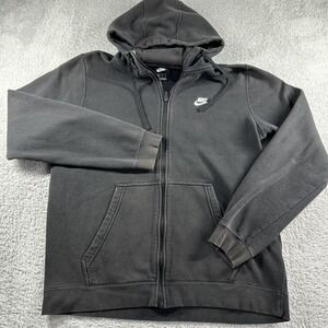 Nike Hoodie‎ Mens XL Black Full Zip Club Fleece Distressed Faded Essential
